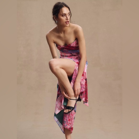 Hutch Julietta Strapless Chiffon Side-Slit Column Gown Size 10 Anthropologie - Picture 9 of 13